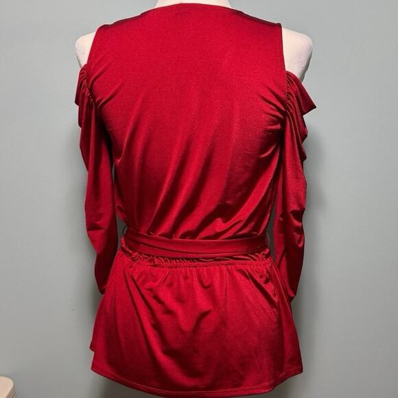 Boston Proper Women XS Top Cold Shoulder Holiday Party Going Out Tie Front - Picture 3 of 10